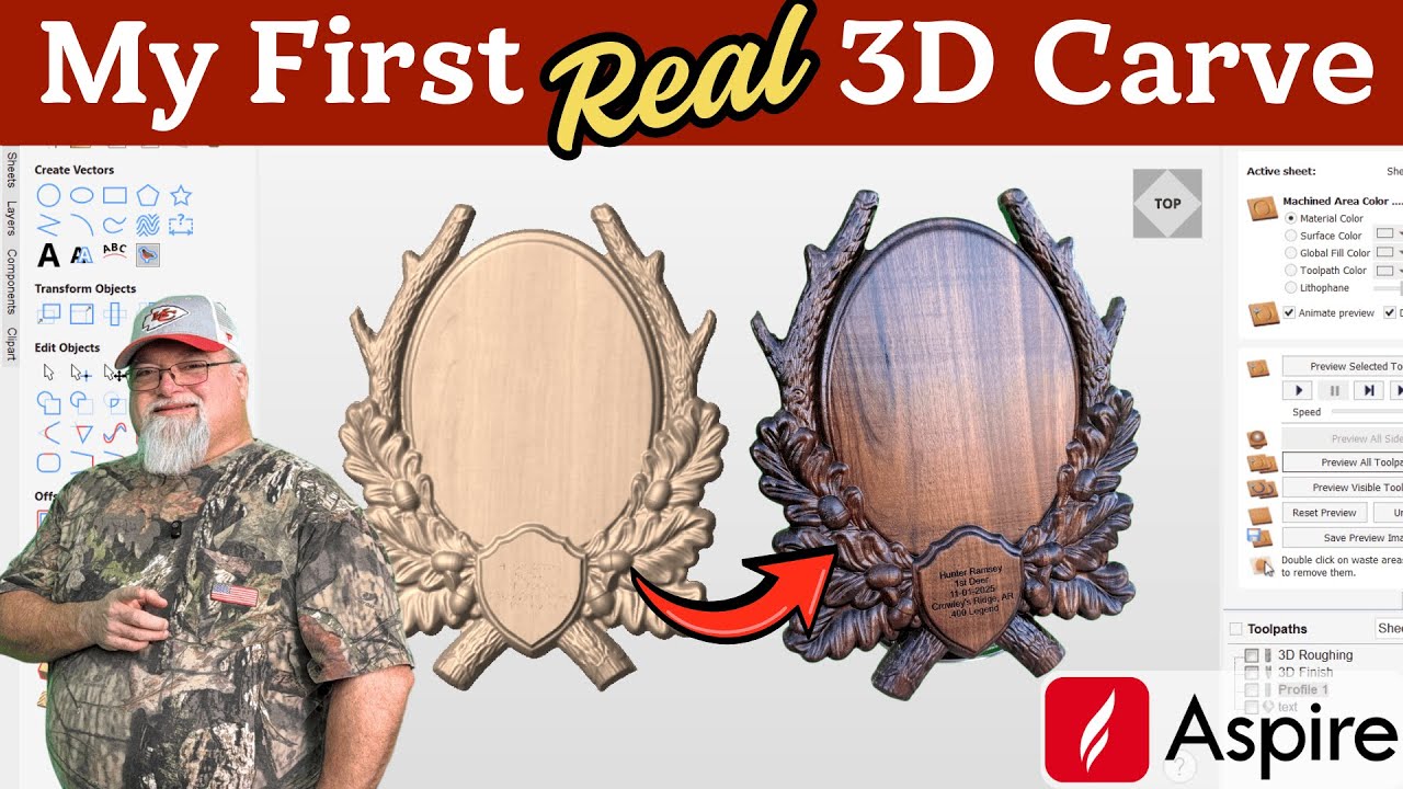 My First CNC 3D Carve - Walnut Deer Mount Plaque