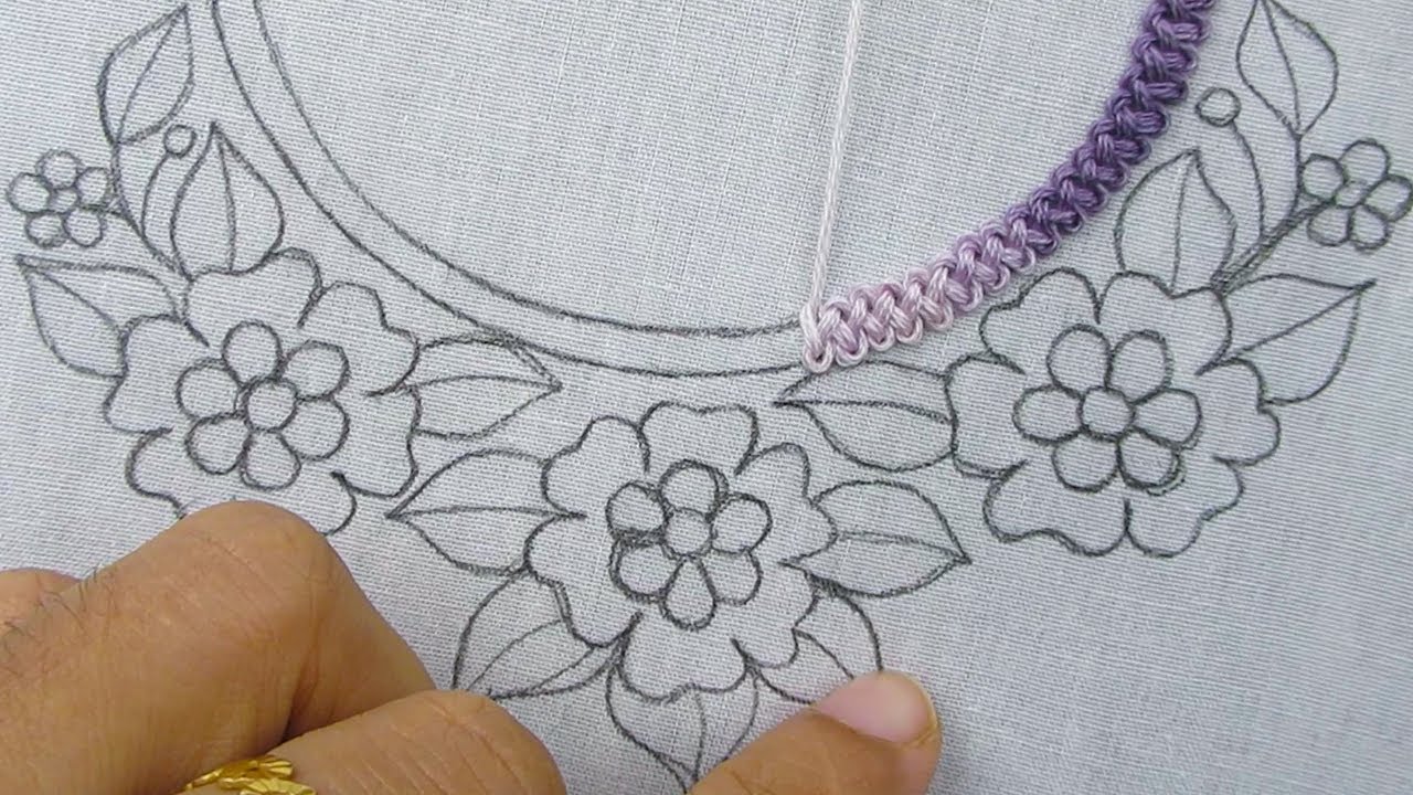 Most demanding hand embroidery neckline design for kurti| New Kurtis neck embroidery design tutorial
