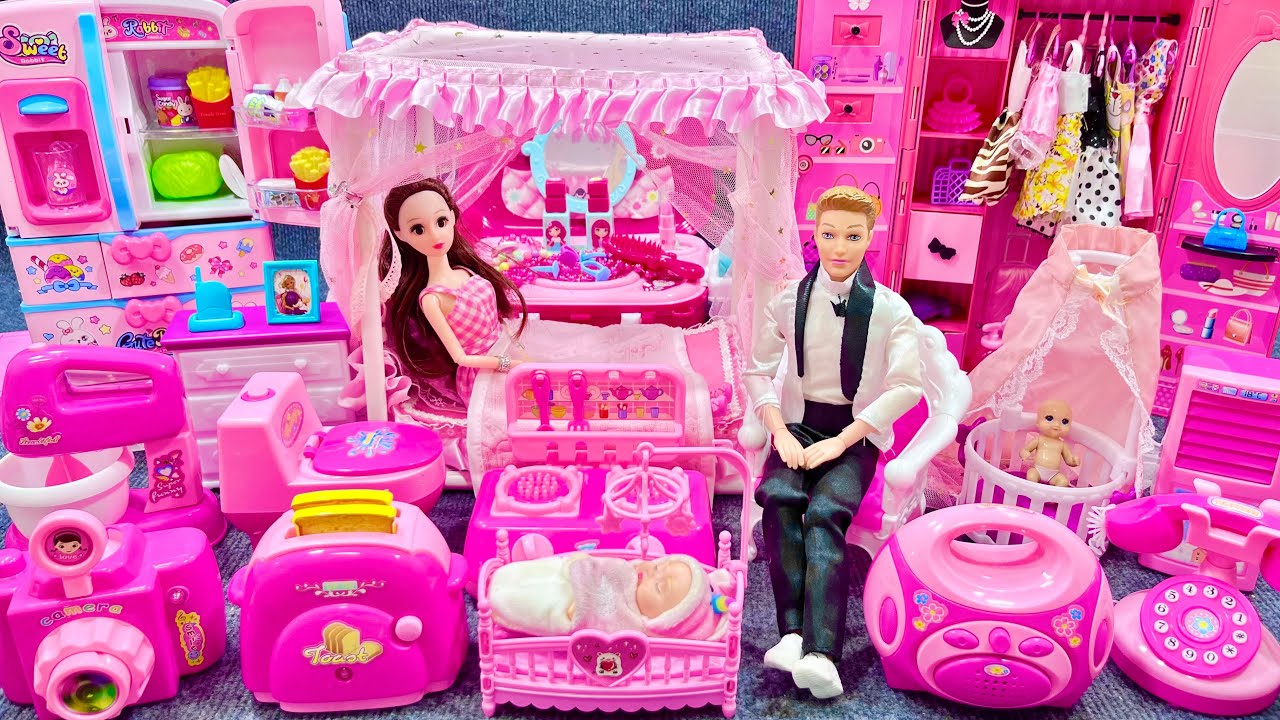 13 Minutes Satisfying with Unboxing Barbie Princess Bed & Furniture Play Set Review Toys | ASMR