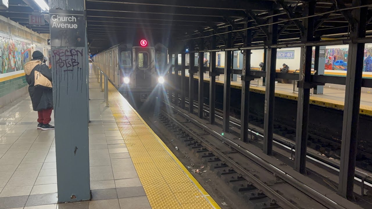 IRT Nostrand Avenue Line: R142 2 and 5 train action at Church Avenue 