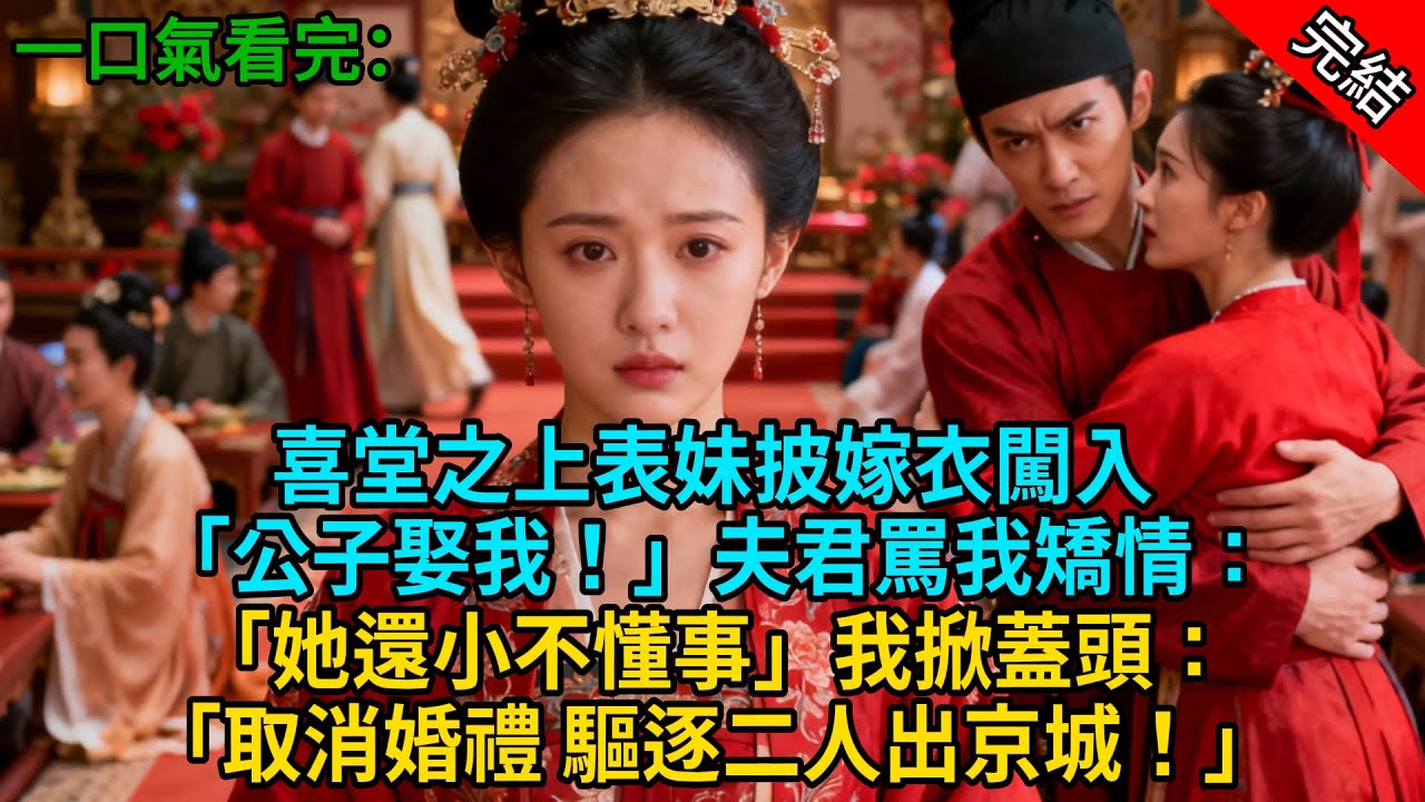 【完結爽文】喜堂之上表妹披嫁衣闖入，「公子娶我！」夫君罵我矯情：「她還小不懂事」我掀蓋頭：「取消婚禮 驅逐二人出京城！」#小説 #古風 #古言 #爽文 #故事 #有聲書 #綠茶 #故事頻道 #大女主