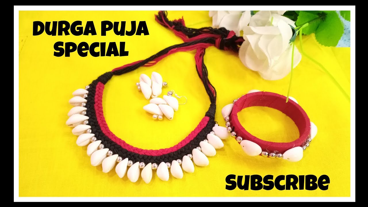 Handmade jewellery making tutorial / Cowrie shell jewellery /Durga Puja special jewellery