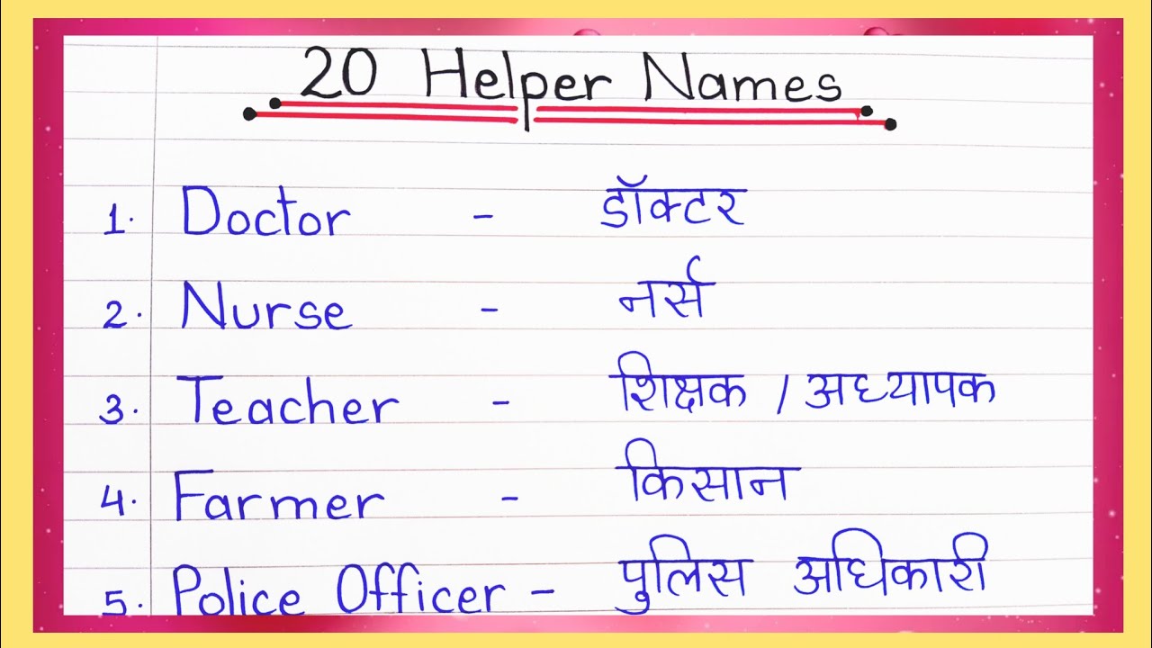 20 Helpers Name in English and Hindi || Our Helpers Name || Helpers Name || 20 Community Helper 