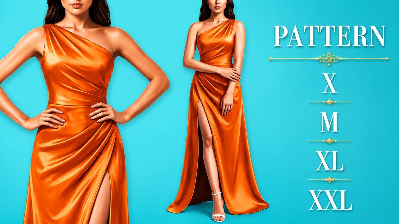 گOne Shoulder Draped Dress | Easy Pattern & Sewing Guide ✅