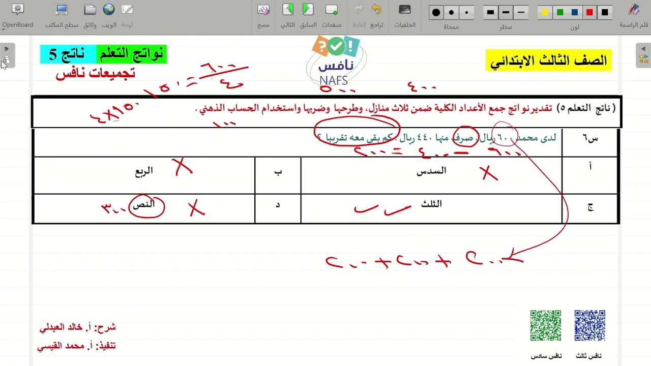 نافس الصف الثالث ناتج التعلم 5 حل تجميعات نافس لناتج التعل5