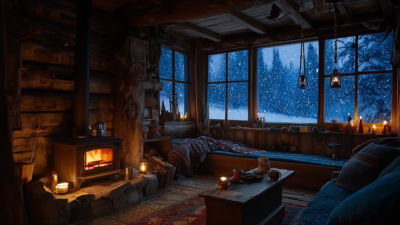 Snow Falling Outside the Cabin ❄️ | Cozy Sleep Sounds for Deep Relaxation (NO ADS)