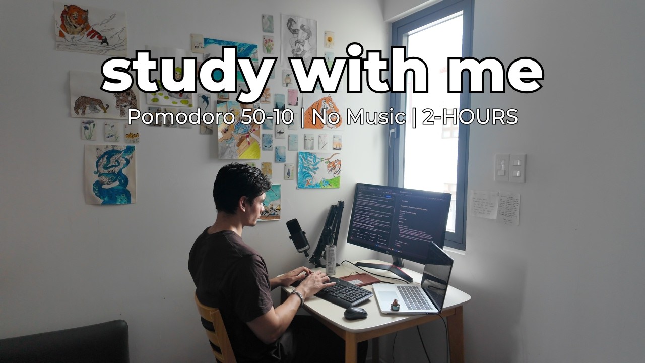 2-HOUR STUDY WITH ME | Background Noise, Pomodoro 50-10
