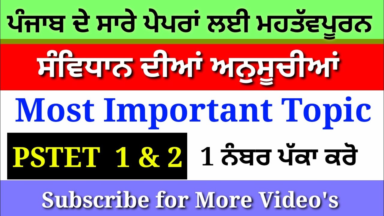 Schedule of Constitution Mcq's । ਸੰਵਿਧਾਨ ਦੀਆਂ ਅਨੁਸੂਚੀਆਂ । Master Cadre Sst Preparation । Top Mcq's
