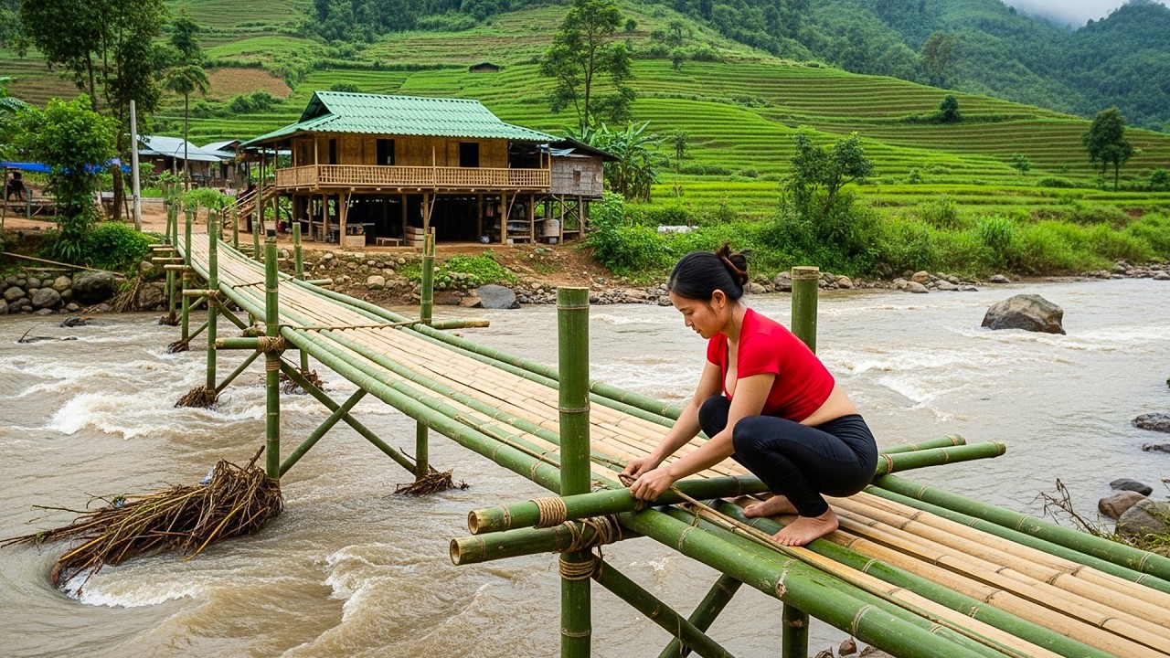 TIMELAPSE - Young girl builds a bridge across the flood in 101 days