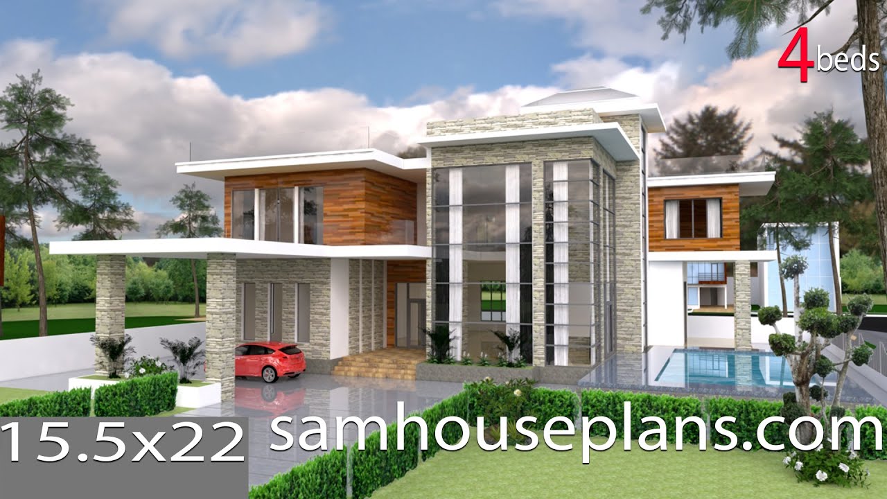 House Plans 15.5x22.4m Sketchup Drawing + Render
