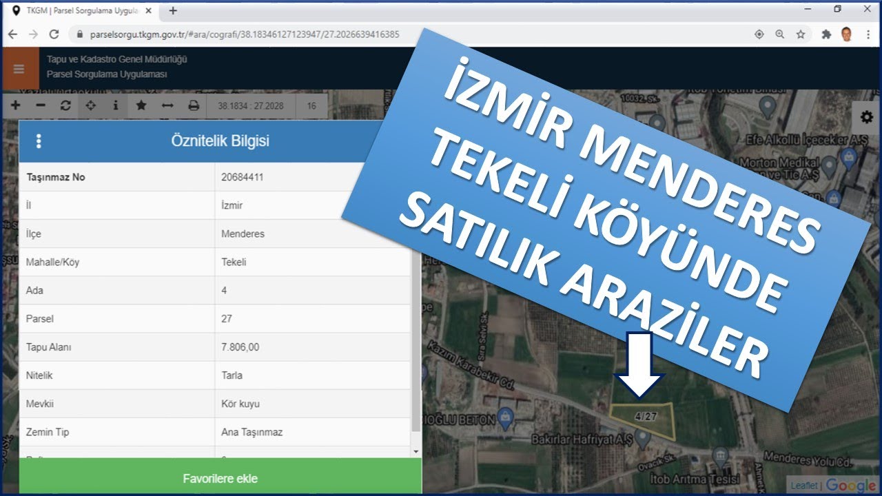 İZMİR MENDERES TEKELİ KÖYÜNDE SATILIK ARAZİLER