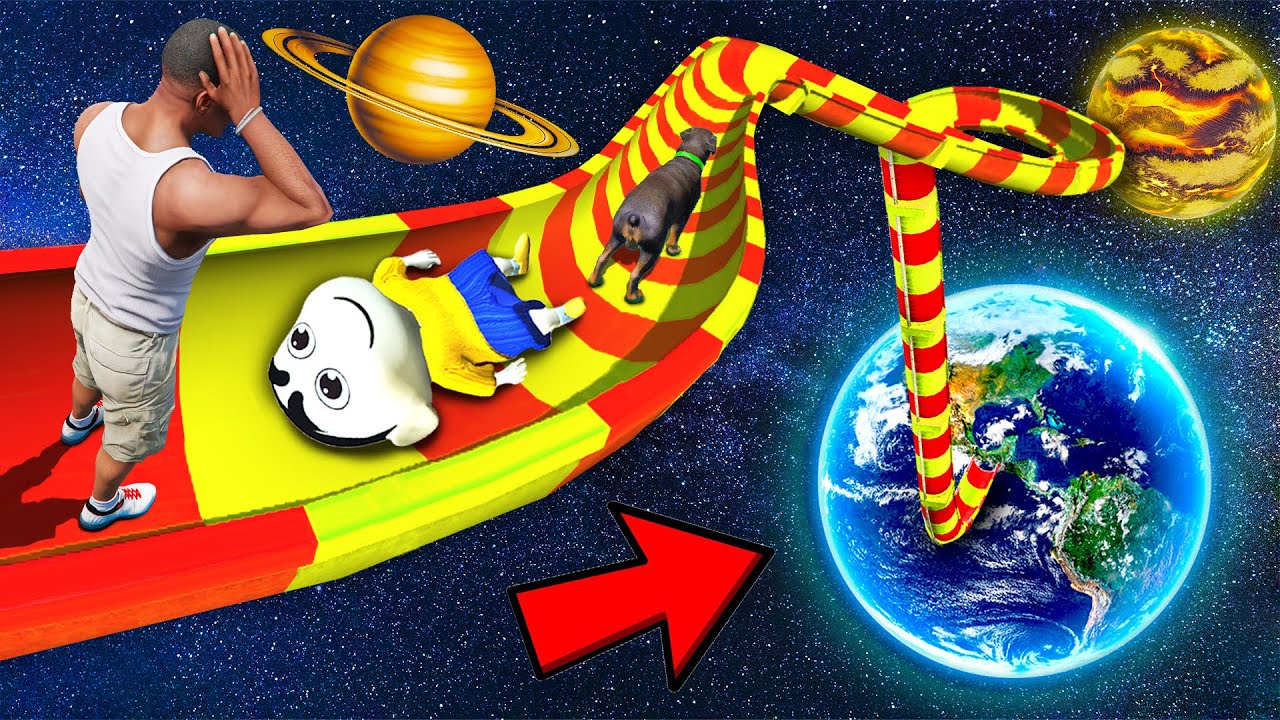 SHINCHAN AND FRANKLIN TRIED THE IMPOSSIBLE LONGEST WATER SLIDE WITH PARKOUR FROM SPACE GTA 5