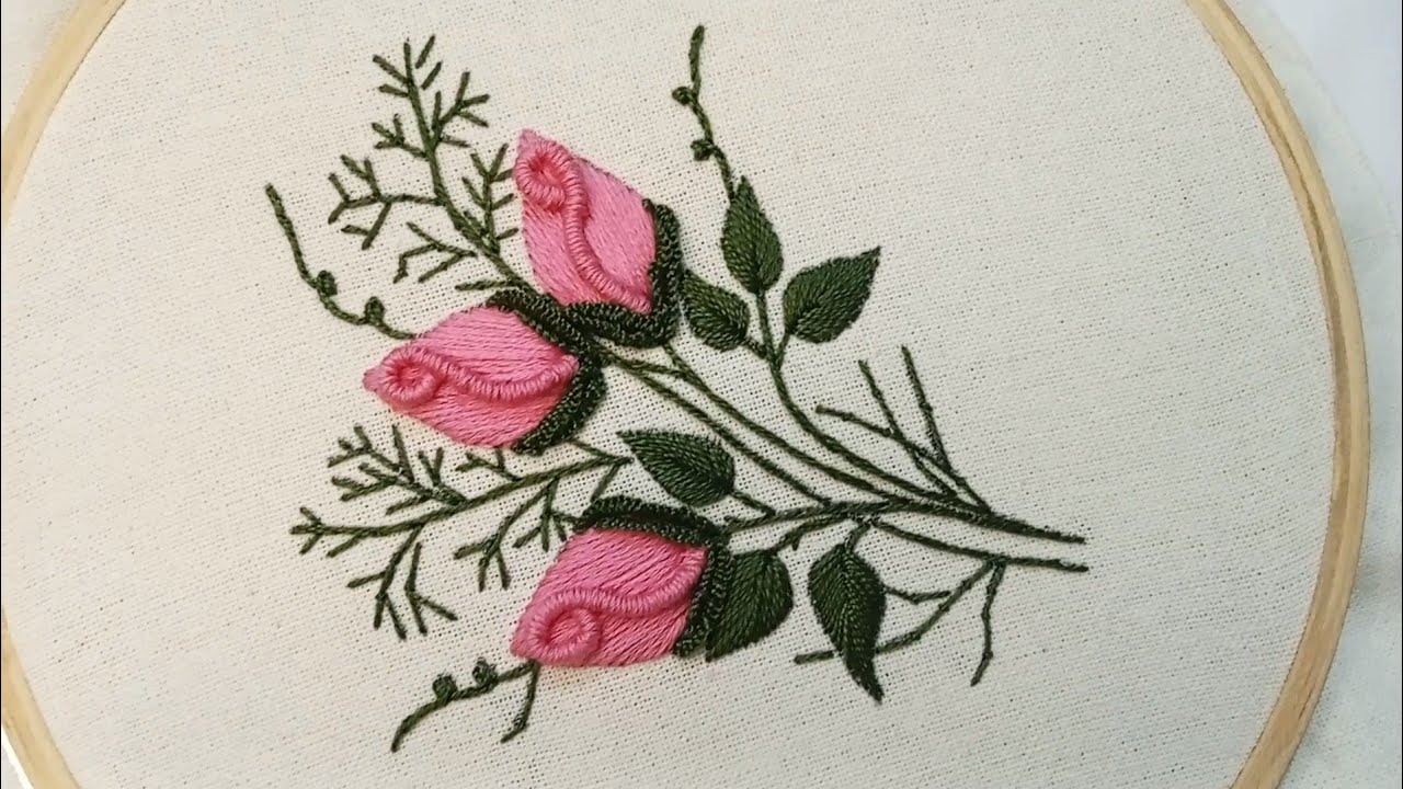 Simple And Elegant Rosebud Hand Embroidery | 3D Rose Flower Embroidery Design | Rosebud Embroidery