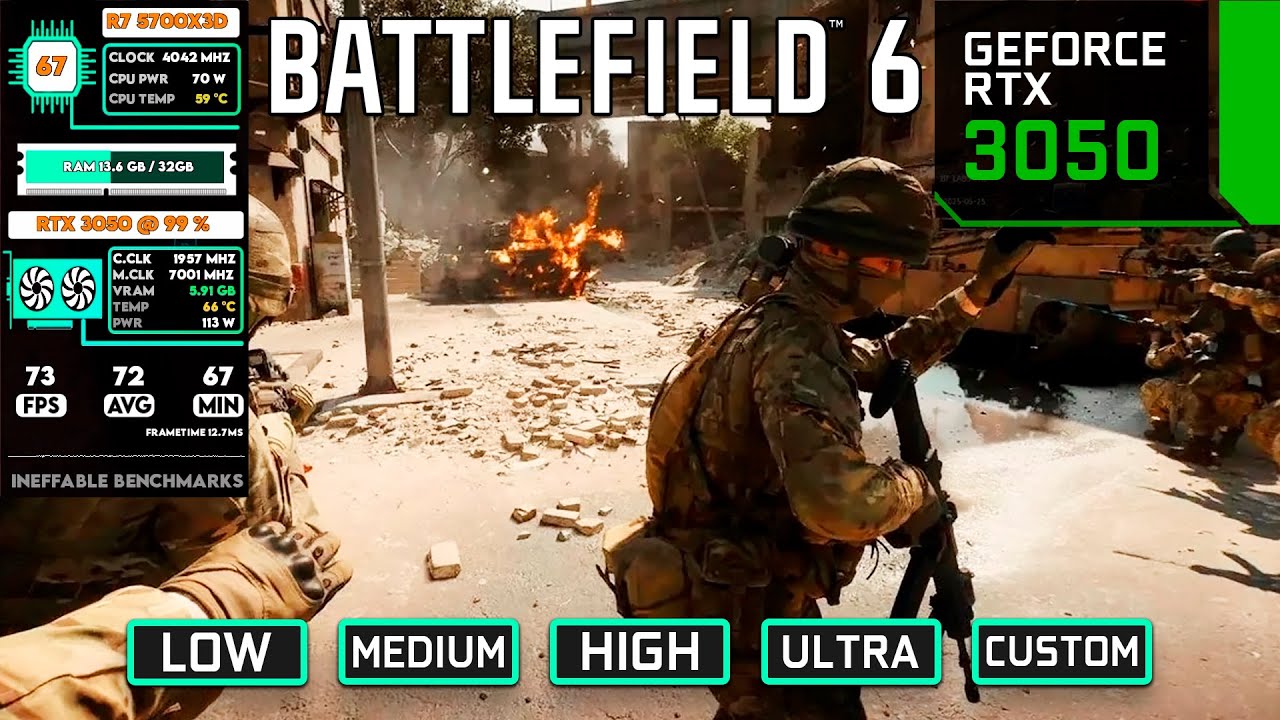 Battlefield 6 Beta RTX 3050 FPS Test | Ultra, High, Medium, Low @ 1080p