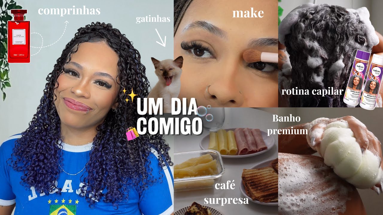 Vlog de um dia comigo: café da manhã surpresa, rotina capilar, comprinhas, maquiagem e cachos 🫧🛁🛍️✨
