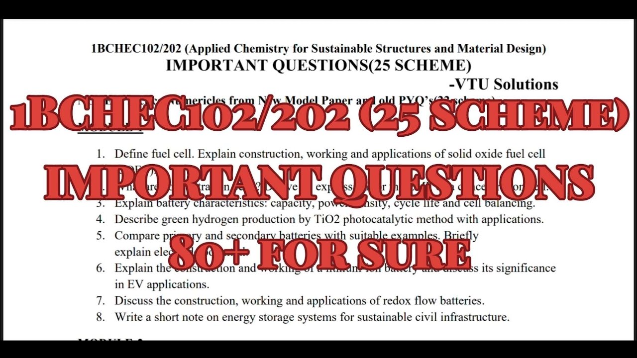 Applied Chemistry, Civil Stream, Important questions, 1BCHEC102/202, 25 scheme, 1st sem.