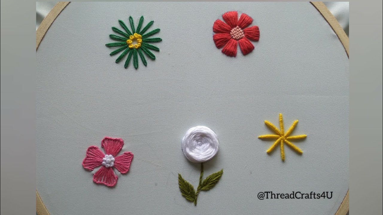 Amazing Flowers Embroidery || 5 Basic Flower Design For Beginners 🦋🌿