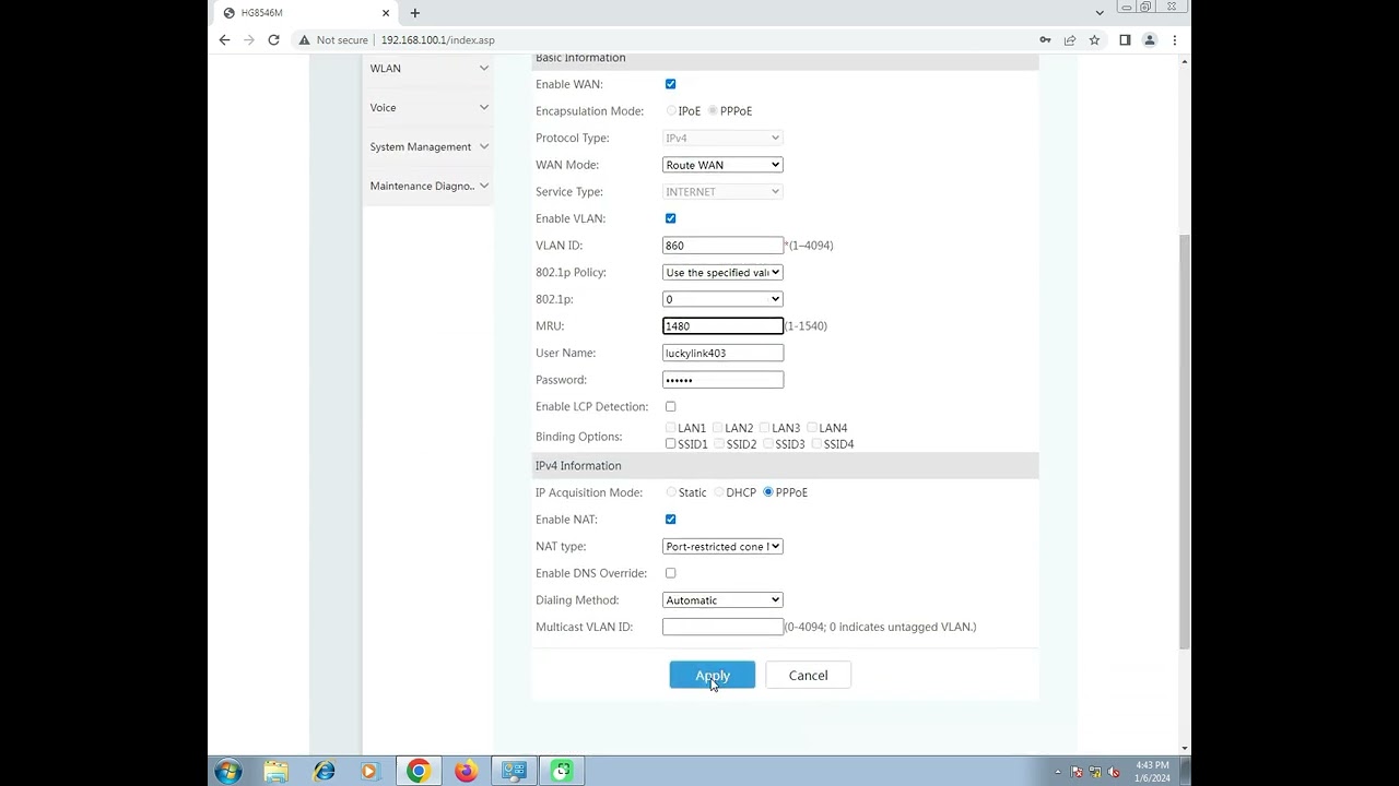 Huawei Router HG8546M Wan Configuration