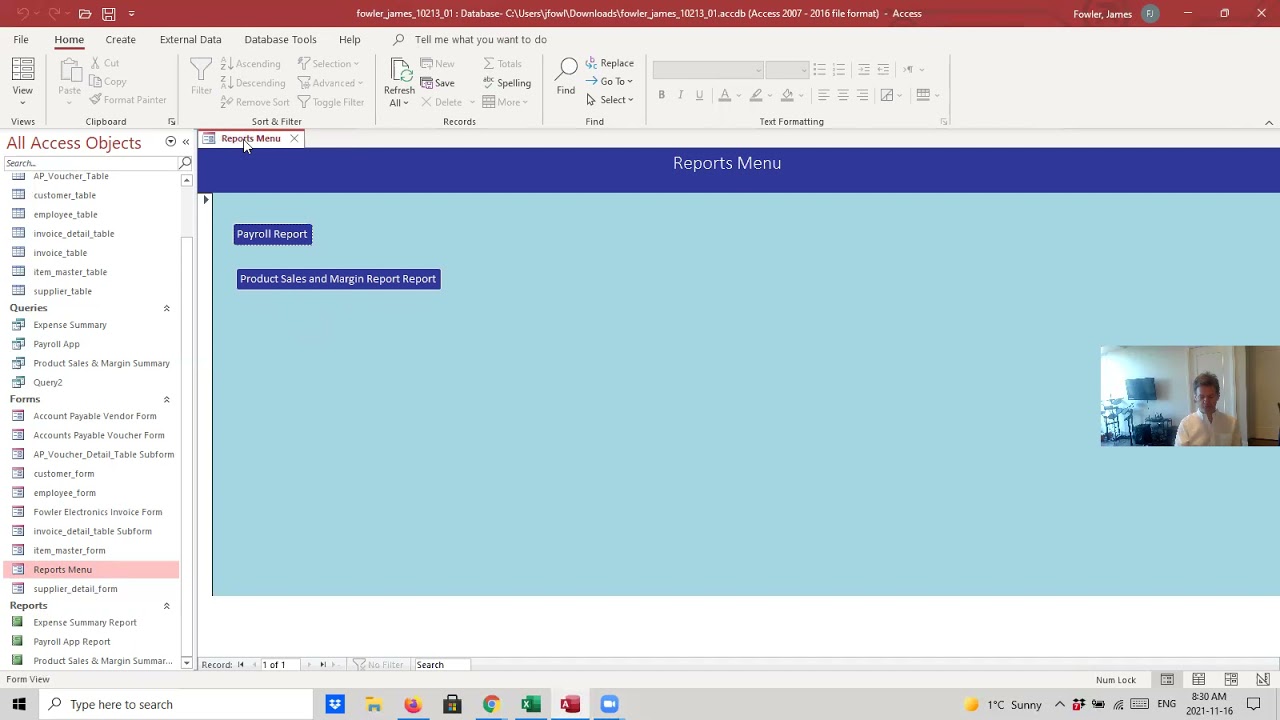 Microsoft Access Adding a Button to Display a Report