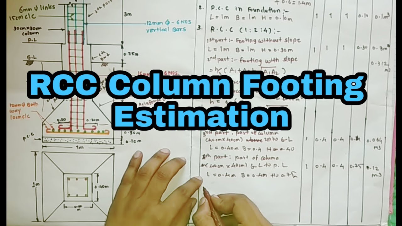 RCC Column Footing Estimation | Column Footing Volume Calculation | Column Footing
