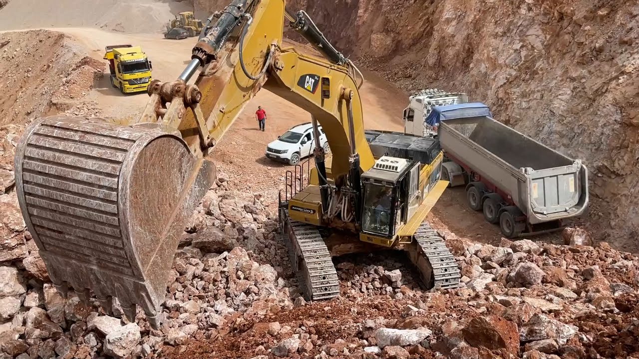 Caterpillar 375 Excavator Loading Trucks On Quarry - Sotiriadis/Labrianidis Quarry Works