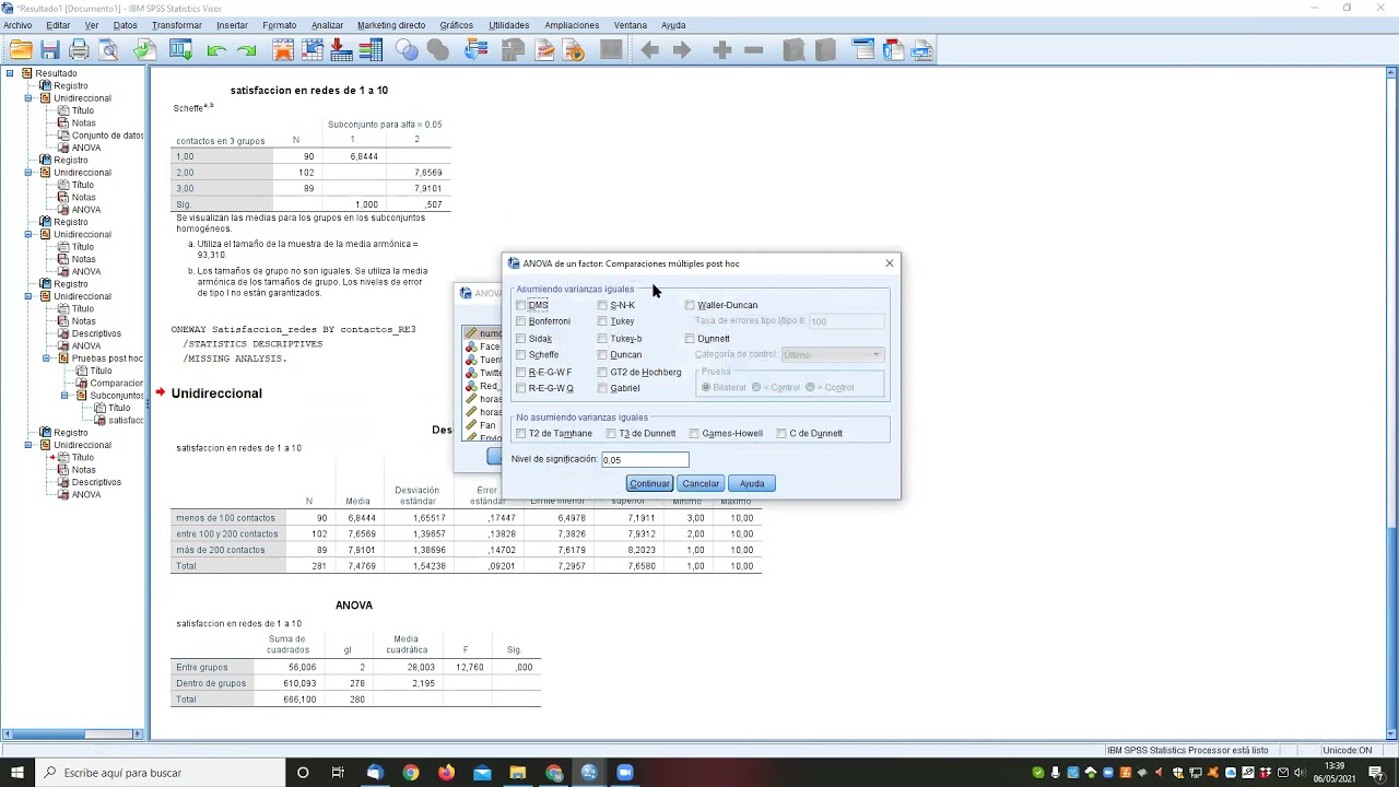 ANOVA y Post-Hoc con SPSS. Autora: María Sicilia