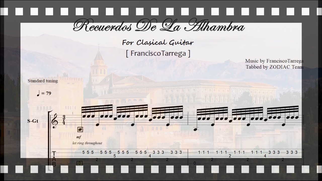 Recuerdos de la Alhambra(알함브라 궁전의 추억)/Francisco Tarrega/Classical guitar/tab/Sheet Music/현빈/박신혜