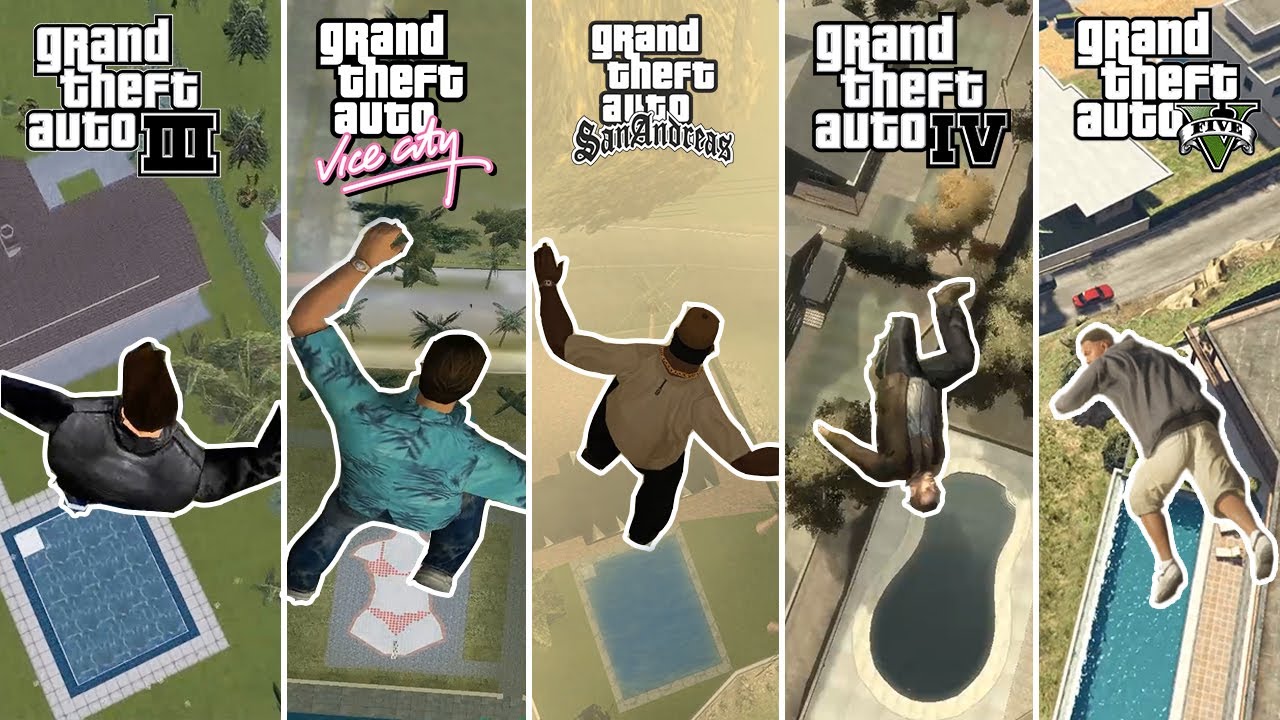 Falling From The SKY to SWIMMING POOL in GTA Games !! | (GTA III to GTA V)