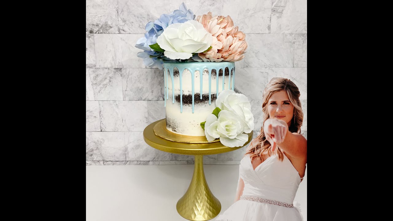 Naked Wedding Cake with Baby Blue Drip | Start to Finish