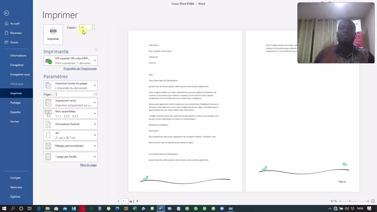 Word : Leçon 6   Gestion des Impressions #