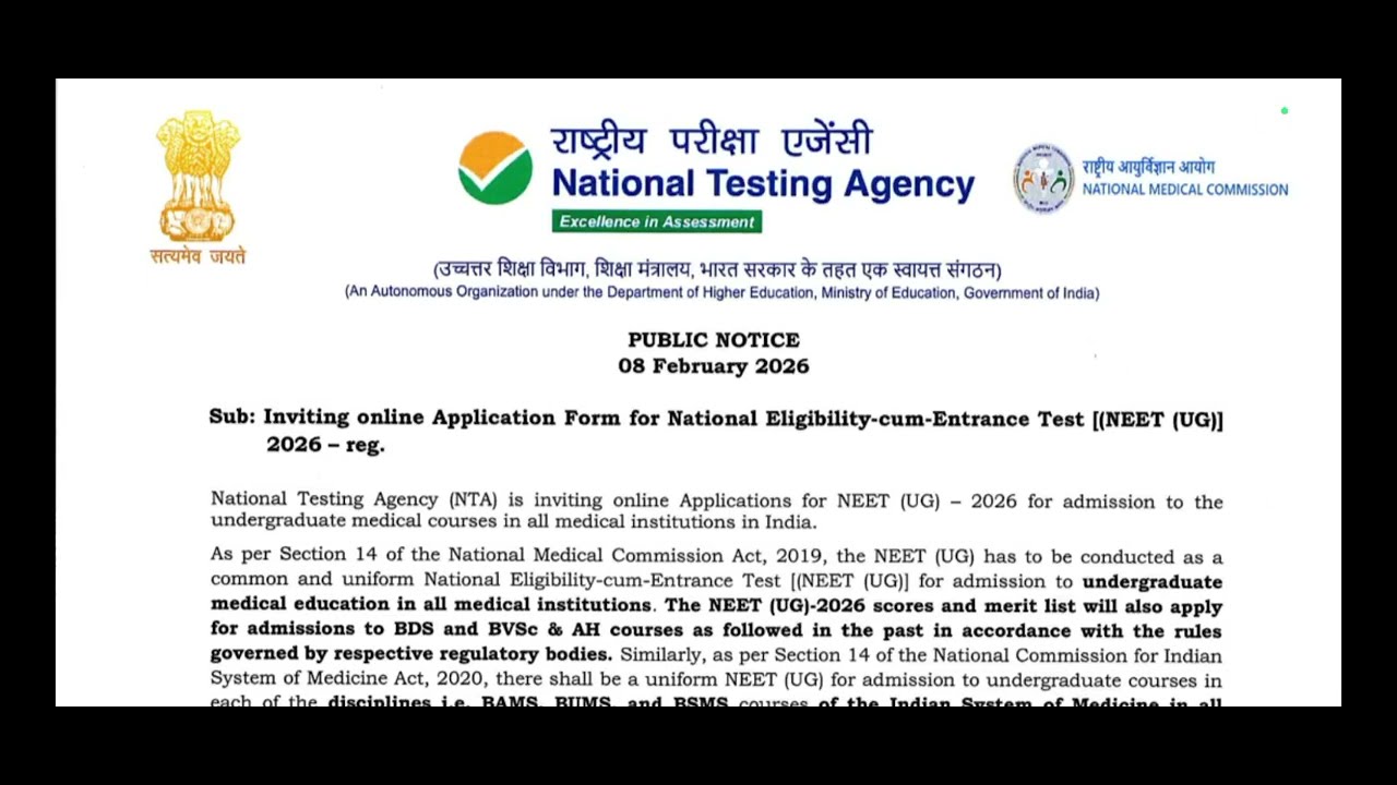 NEET UG 2026 Application Invited  NTA Official Notification  Full Details Explained #neet