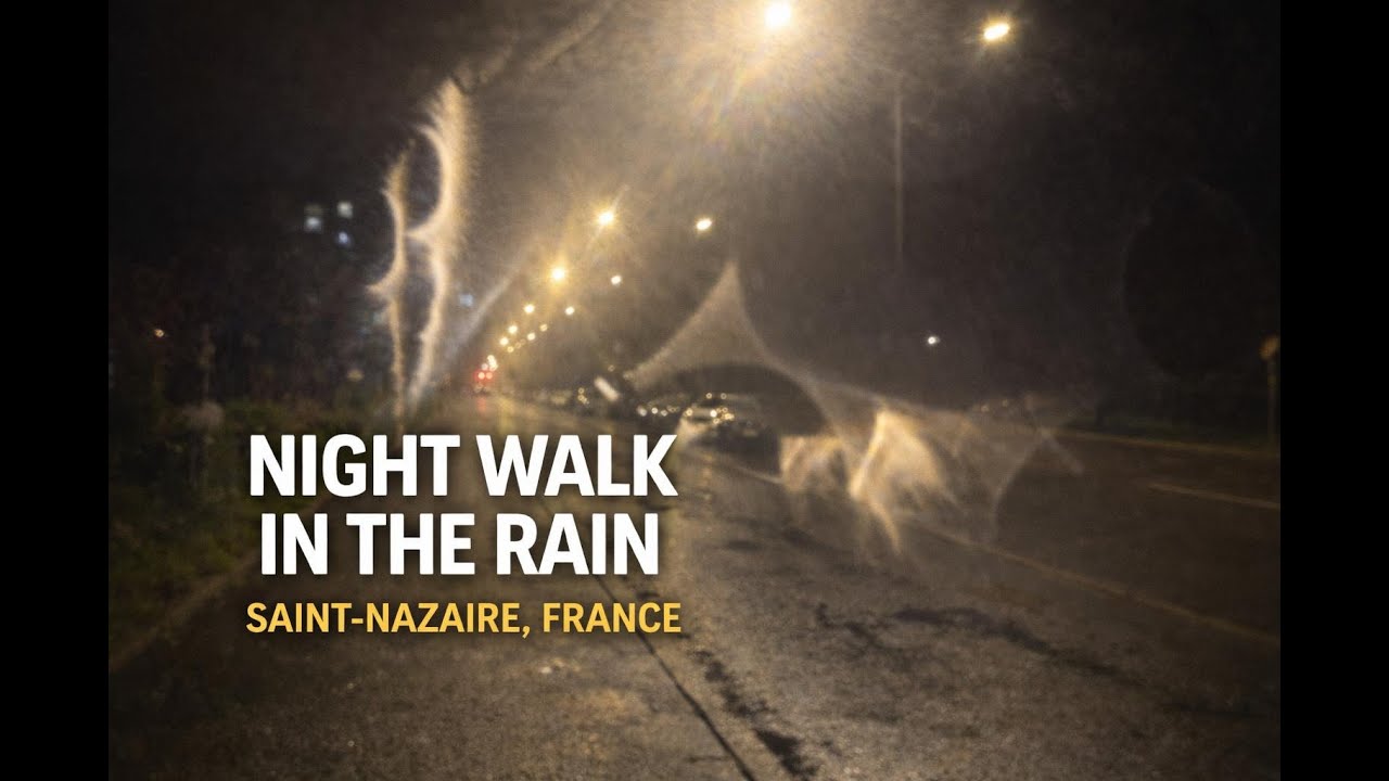 Night Rain Walk – Calm POV Walking in Saint-Nazaire, France
