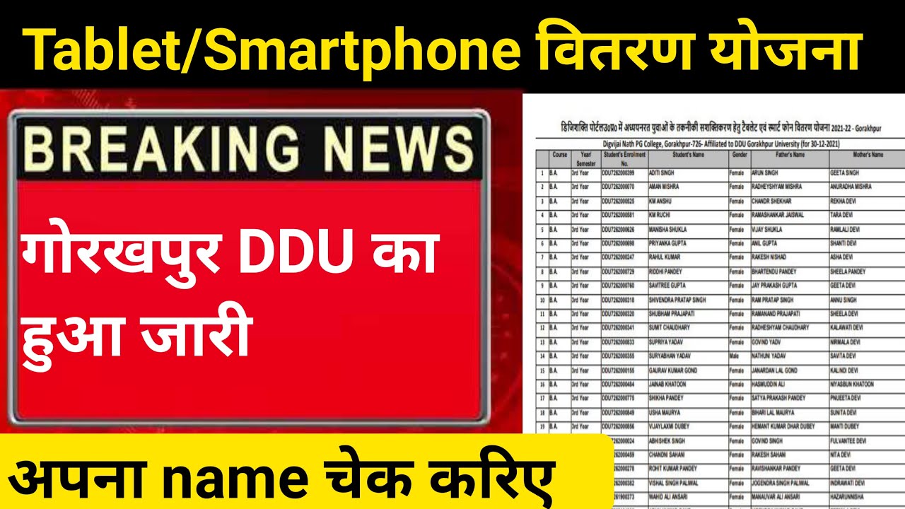 DDU व DDU से Related Colleges का list हुई जारी||Tablet/Smartphone वितरण योजना||