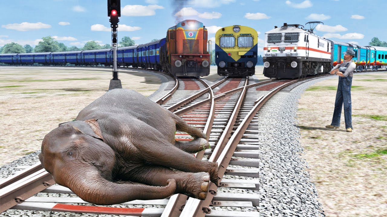 Three Trains vs ELEPHANT :-: Stops the Trains -:- Train simulator