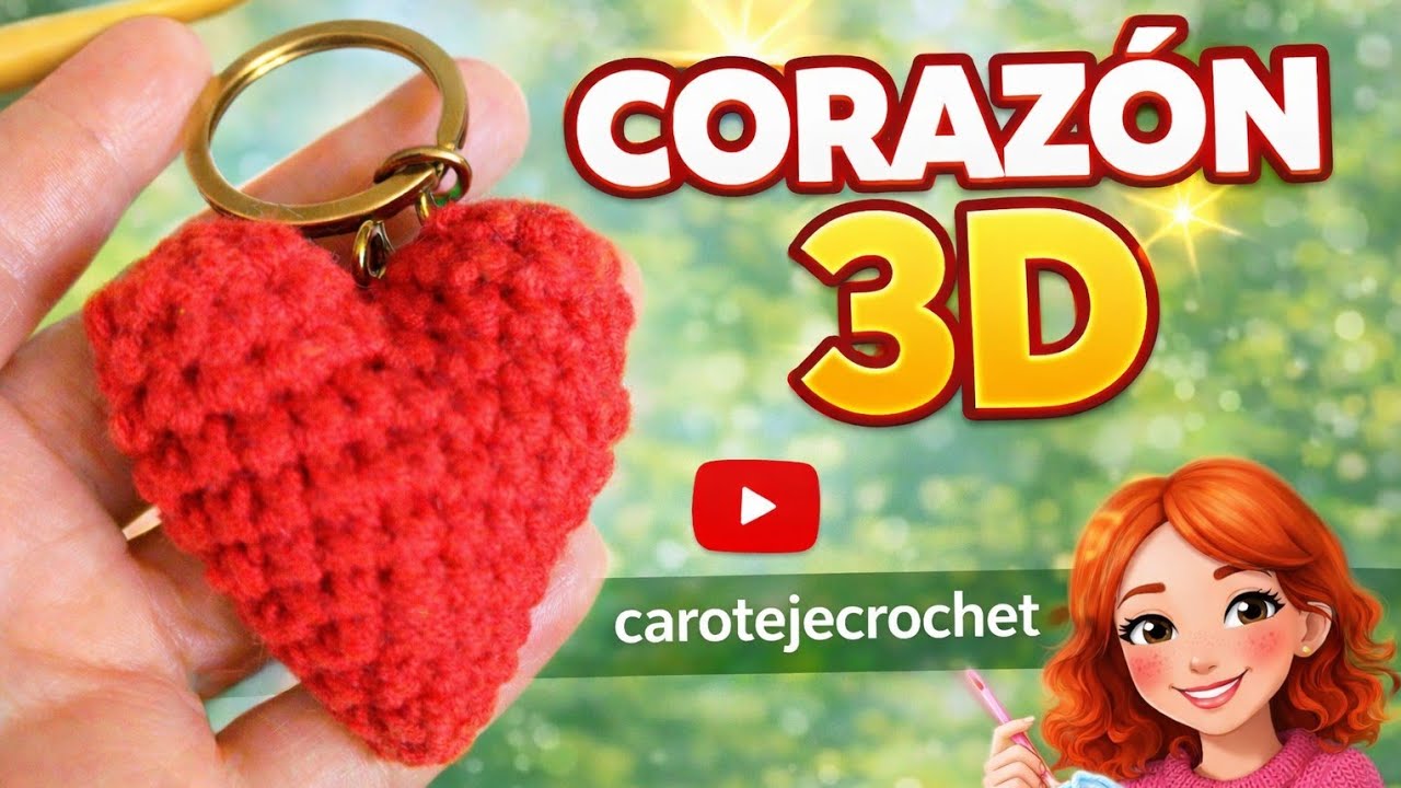 Corazón 3D a Crochet ❤️ /Llavero Fácil y Rápido Paso a Paso#crochet #tejedoras #manualidades #video 