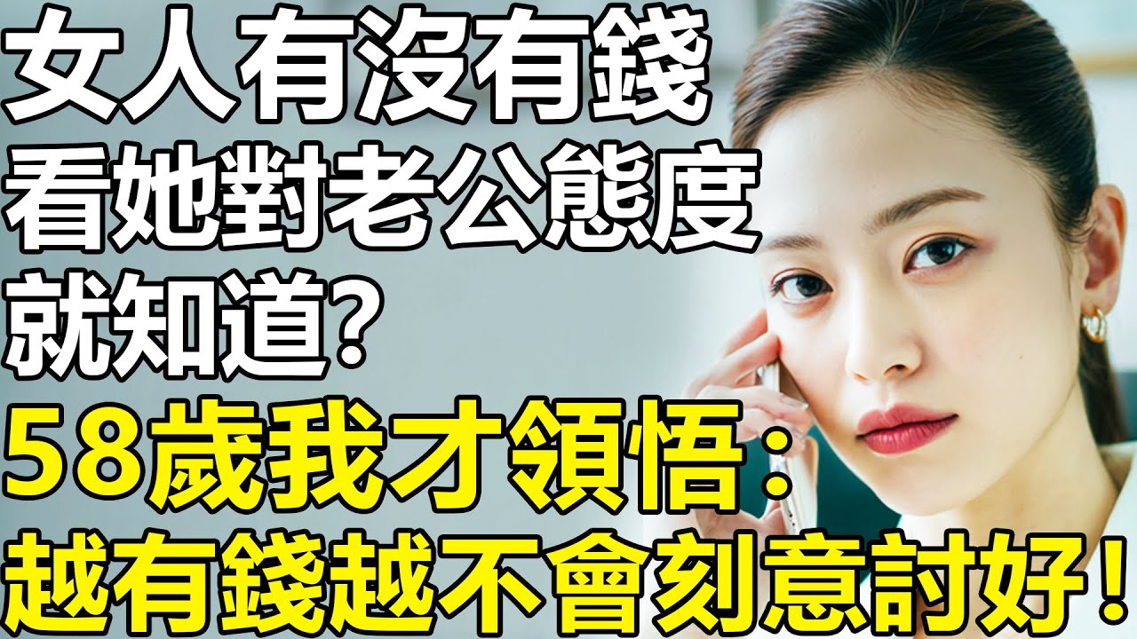 女人有沒有錢，看她對原配的態度就知道？58歲我才領悟：有錢女人中年對原配很強勢！但只要不離婚，老了反而刻意討好原配？【養老|情感|生活|幸福生活|夫妻|子女|老人頻道】