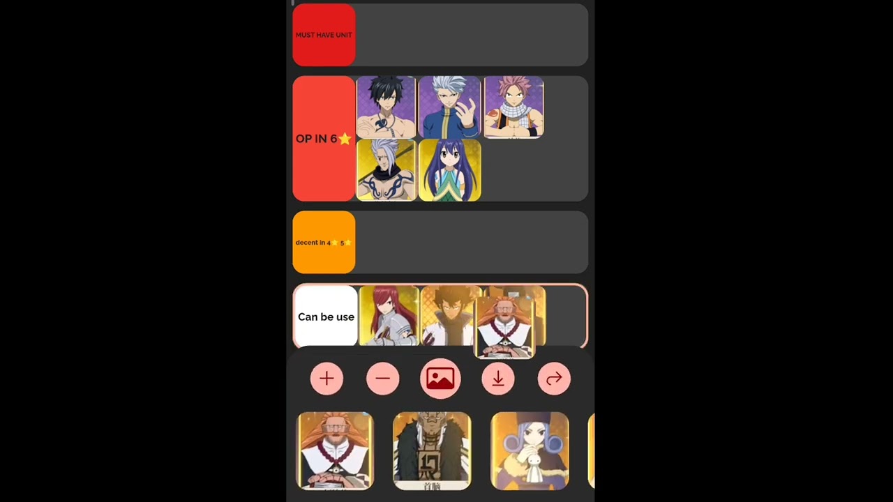 Fairy tail Fierce fight-   tier list of all character available in game for PVP/PVE