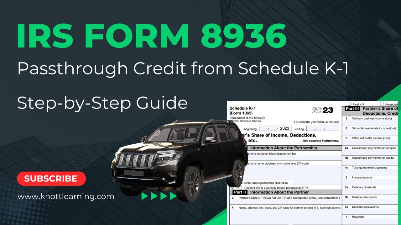 IRS Form 8936 for Clean Vehicle Credit - Schedule K-1 from Partnership Investment