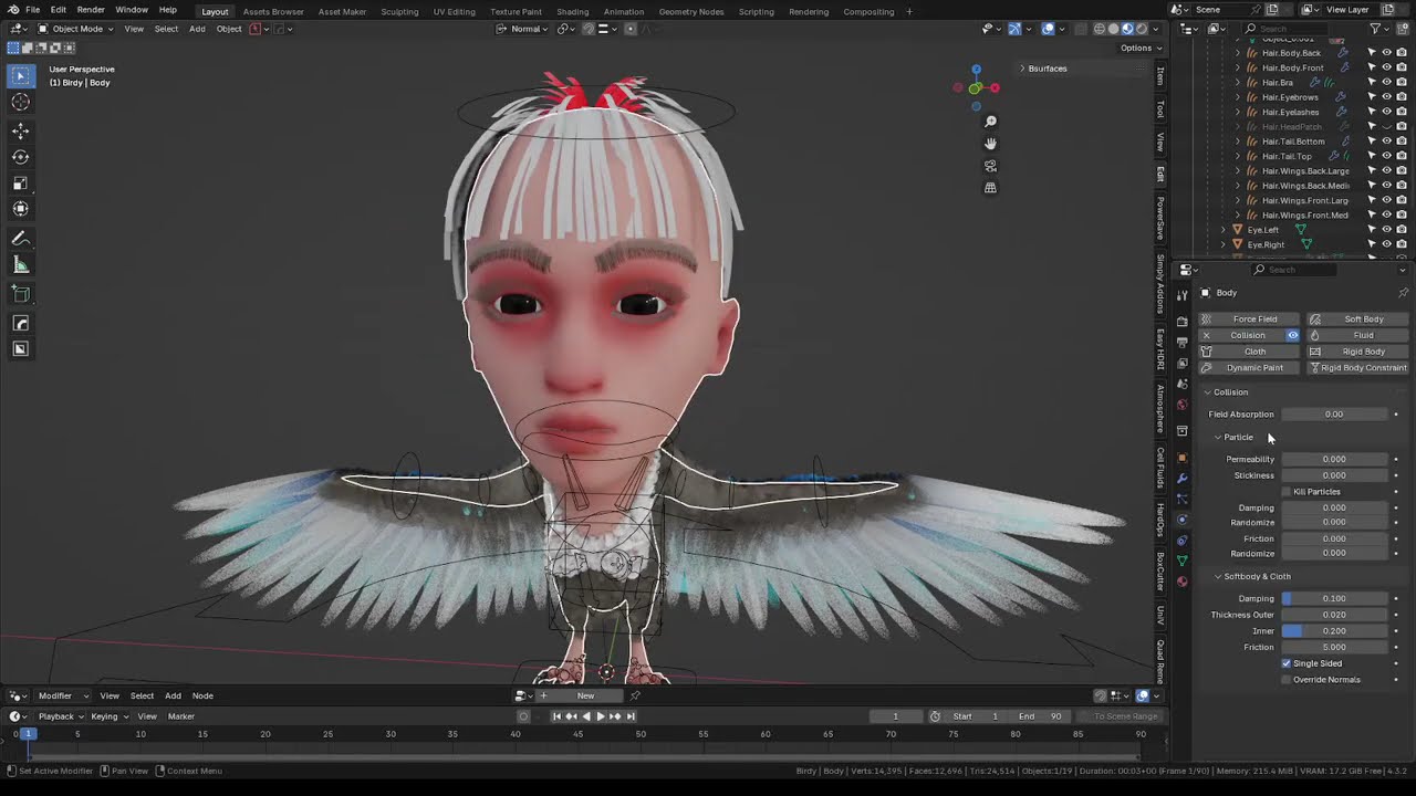 Blender Hair Curve Proxy Mesh Simulation