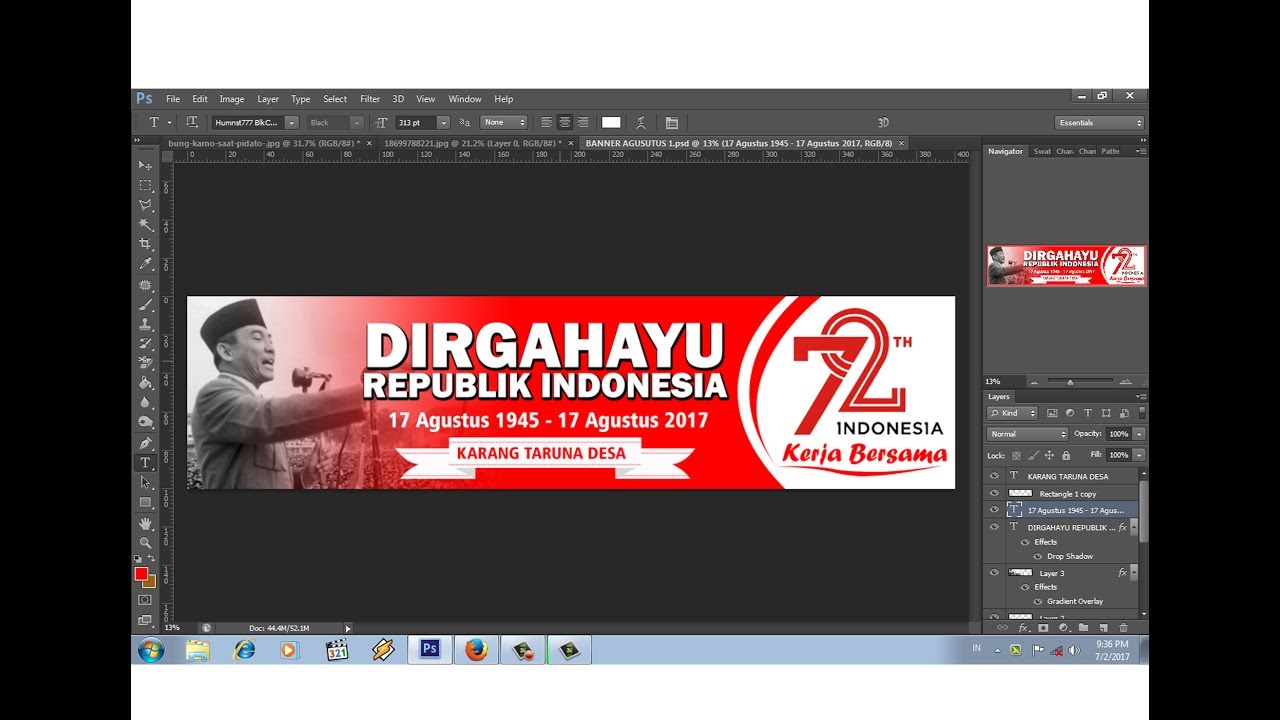 cara membuat banner 17 agustus 2017 kerja bersama