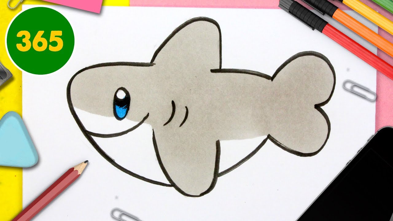 COMMENT DESSINER UN REQUIN KAWAII - dessins kawaii faciles - comment dessiner des animaux kawaii
