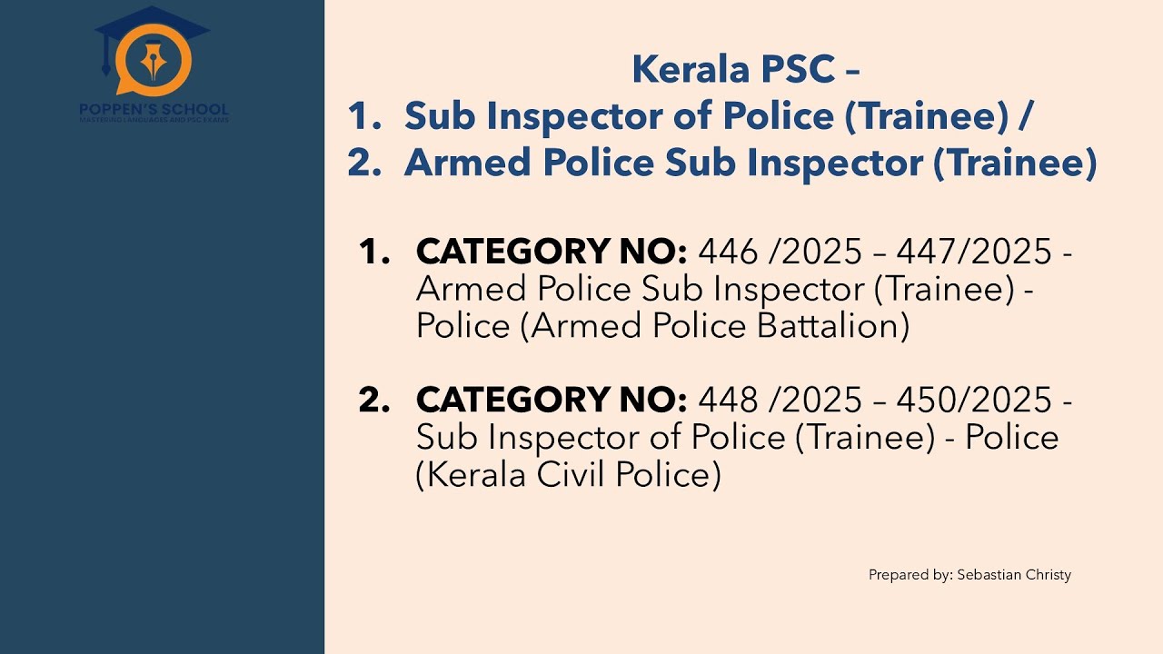 Kerala PSC SI Notification 2025 | Armed & Civil Police Sub Inspector &ndash; Syllabus
