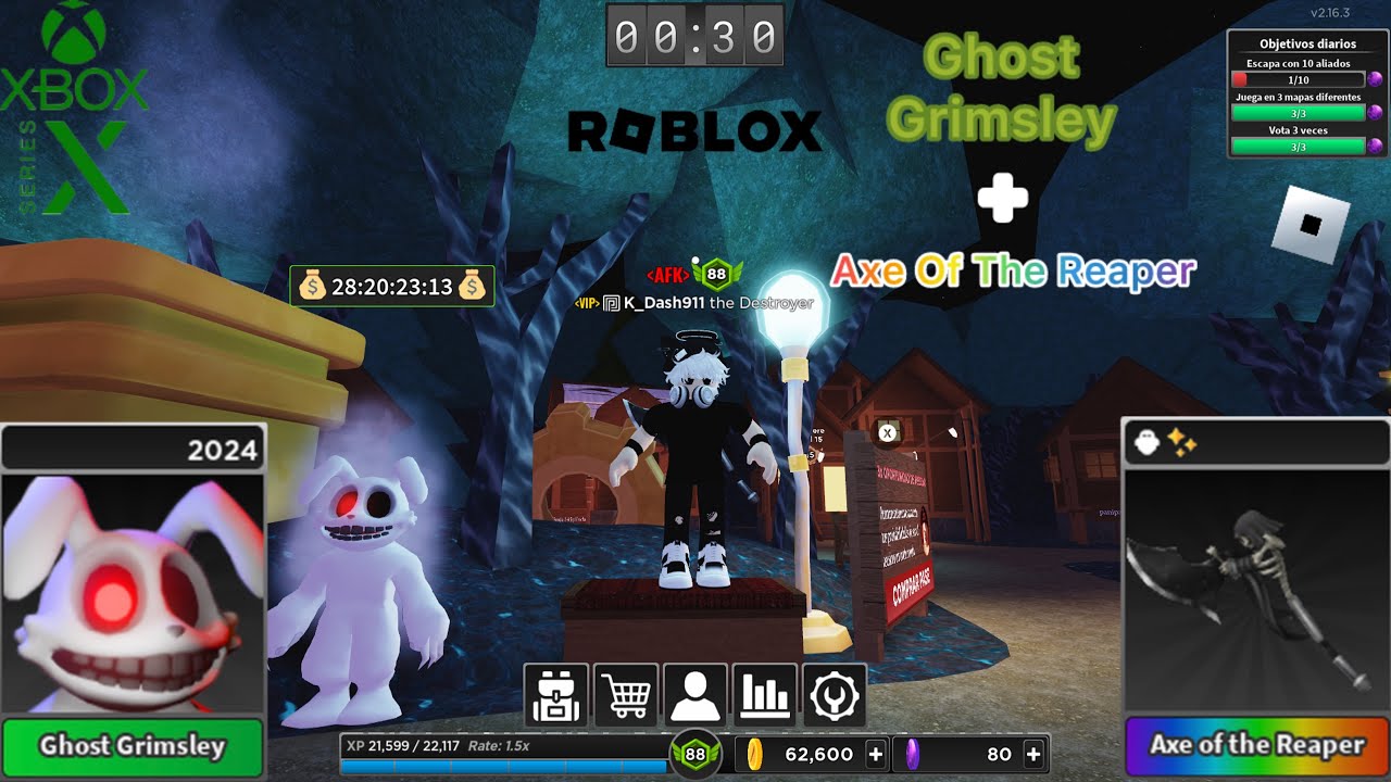 ROBLOX: ¡Sobrevive al asesino! STK | Ghost Grimsley + Axe Of The Reaper | GamePlay ( XSX )