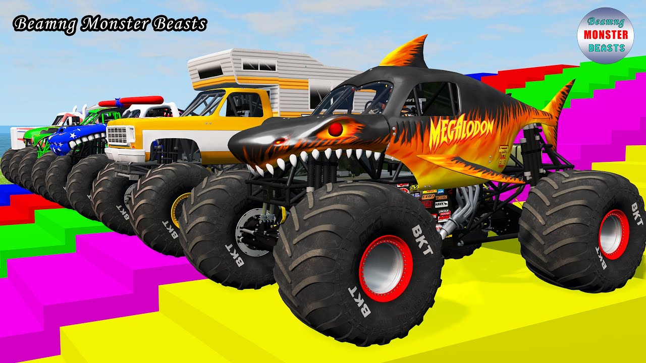 Monster Truck Transport on Triple Flatbed Trailer – BeamNG Monster Beasts #232