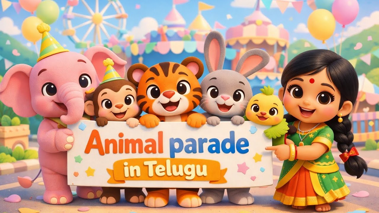 Animal Parade 1-10 number learningSong in Telugu 🐘🦁 | జంతువుల పరేడ్ పాట | Kids songsfor easy learnin