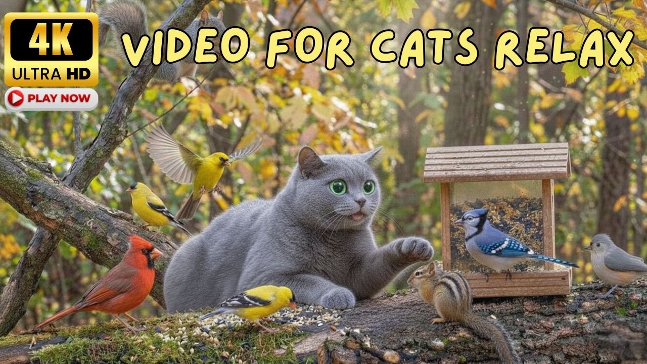 TV for Cats 😺 Snowy Forest Relaxation — Birds, a Gentle Squirrel & Pure Calm | NO ADS 4K UHD