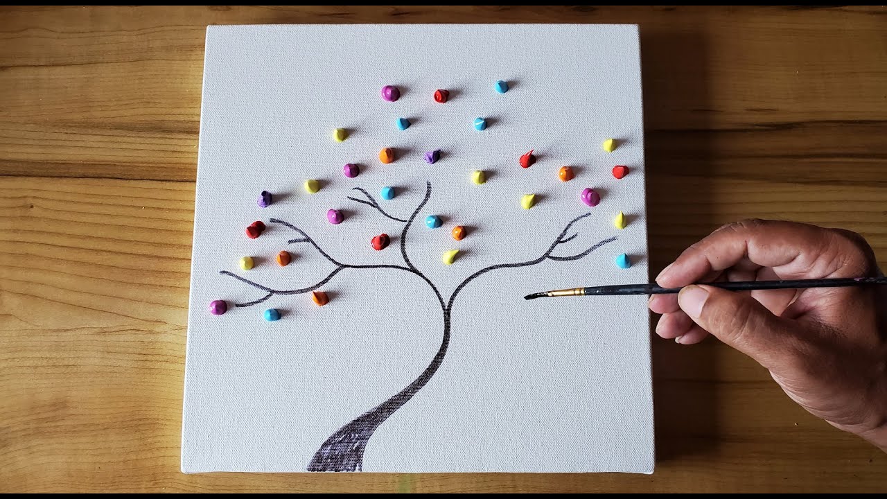 Colorful Tree Painting Demo / Easy For Beginners Using Plastic Wrap / Project 100 Days / Day #20