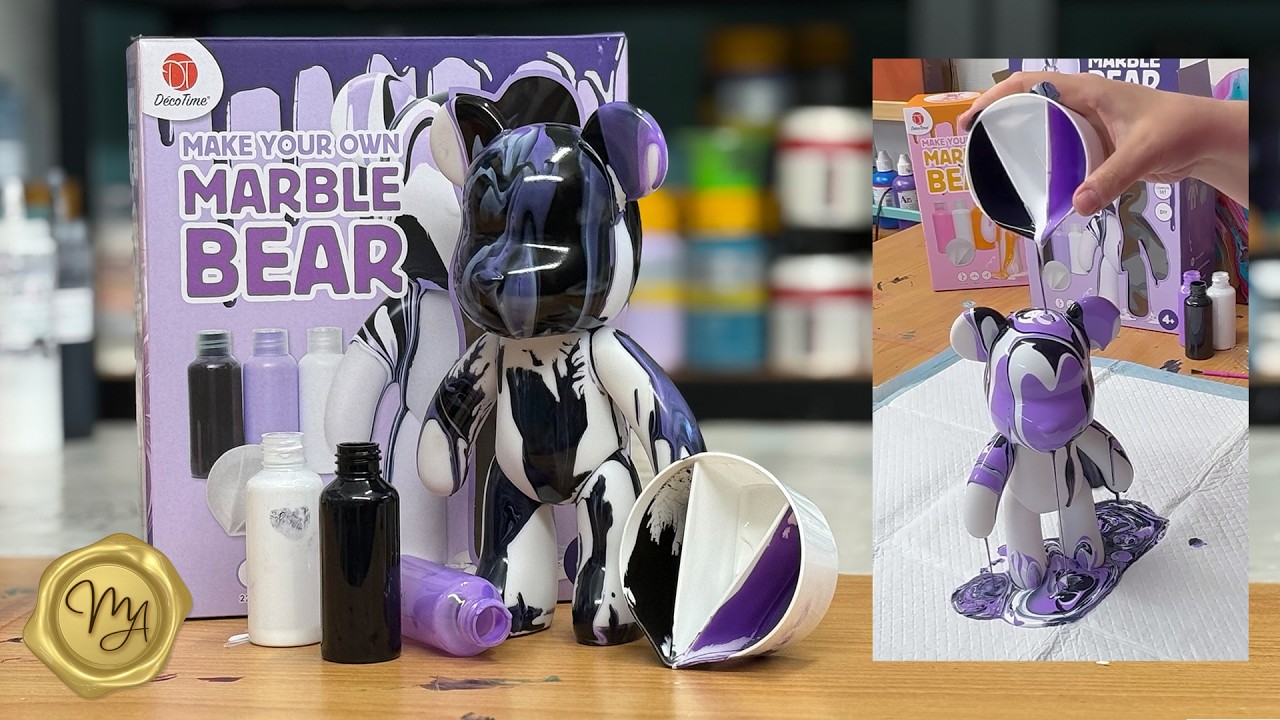 Action Marble Bear vs My Fluid Art Paint…The Result SHOCKED Me! Acrylic Pour experiment marjoleinart