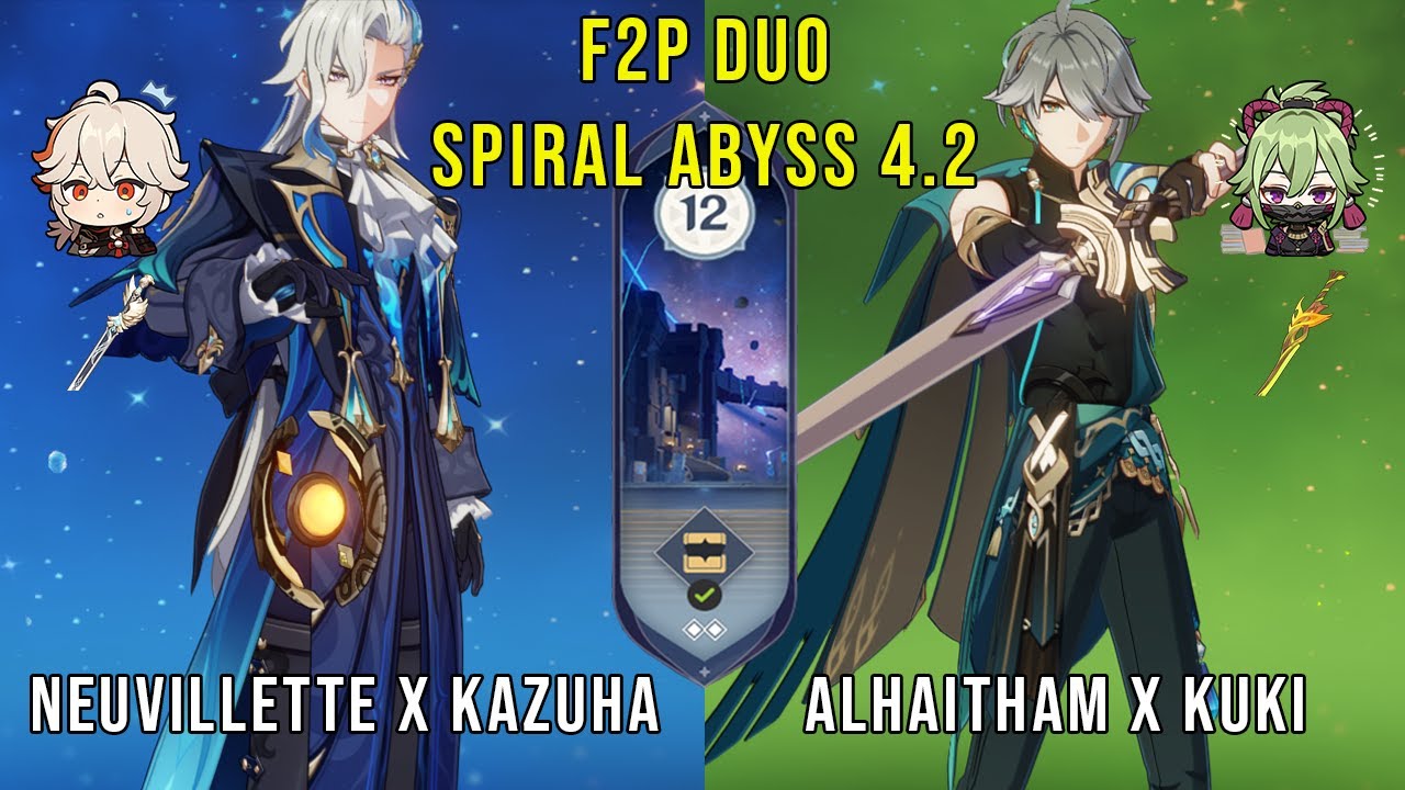 F2P Duo C0 Neuvillette Kazuha and C0 Alhaitham Kuki - Genshin Impact Abyss 4.2 - Floor 12 9 Stars