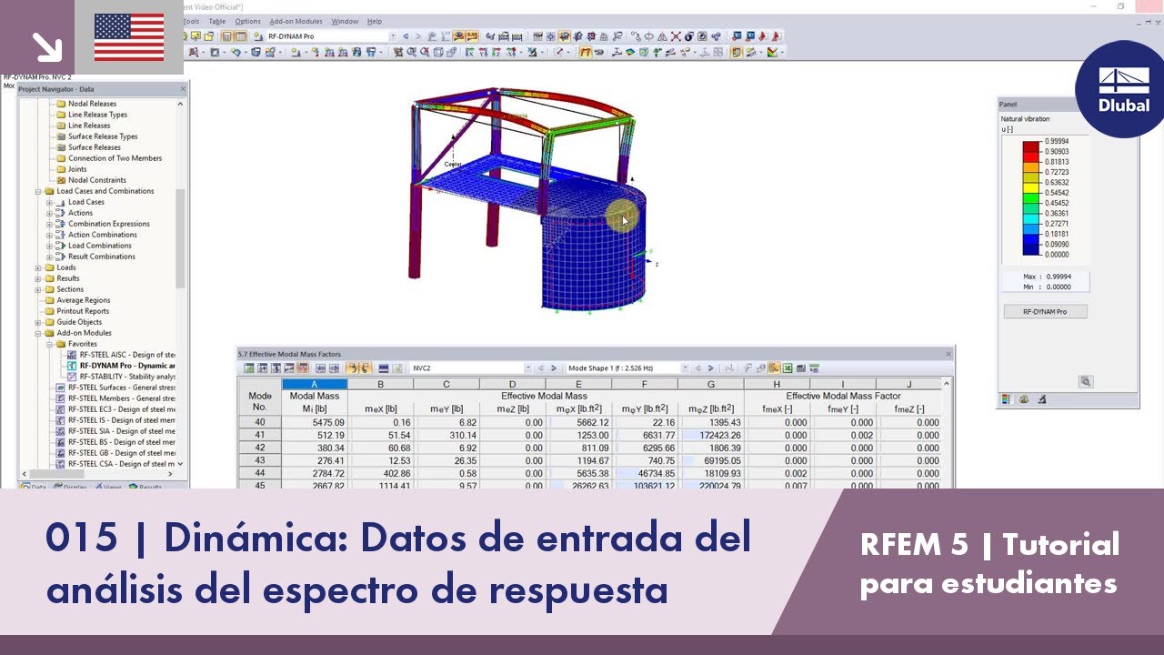 [EN] Учебное пособие по RFEM 5 для студентов | 015 Динамика: Анализ спектра отклика | Данные...